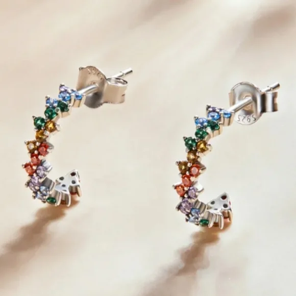 New Dainty Multi-Colored Rhinestone Hoop Earrings - Picture 3 of 4
